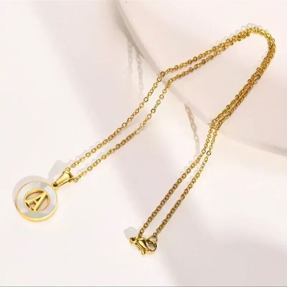 Gold Plated Letter A White Shell Pendant Necklace - Picture 1 of 10